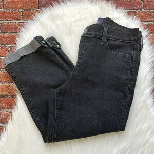NYDJ Women's Cropped Jeans Cuffed Tab Lift Tuck Technology Black Stretch USA 10